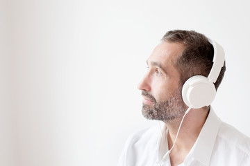 handsome bearded man with headphones