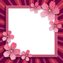 Festive frame with pink 3d sakura blossom