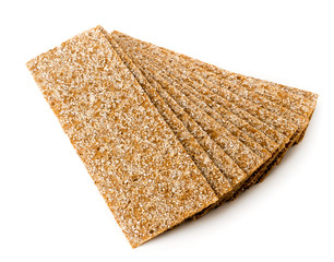 Rye crackers on a white. The view from the top.