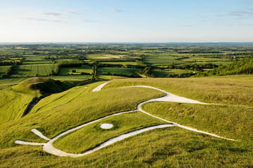 Uffington White Horse, Oxfordshire, England, United Kingdom. A prehistoric hill figure scoured into...