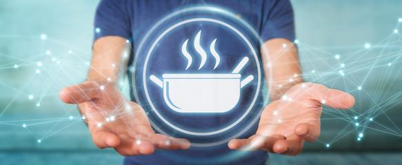 Businessman using application to order home made food online 3D rendering