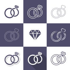 Simple decorative wedding rings icons