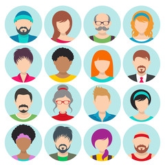 Vector flat cartoon round avatars