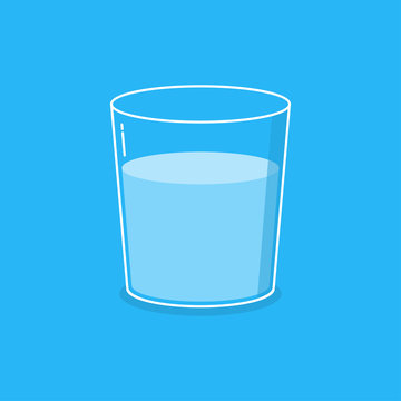 Glass with water in a flat style