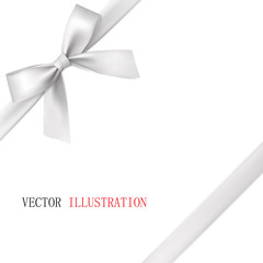 White bow with diagonally ribbon on the corner. Vector illustration.