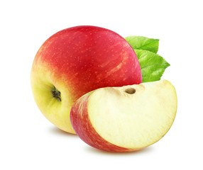 Single red apple isolated on white background