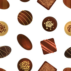 Realistic 3d Chocolate Candies Seamless Pattern Background. Vector