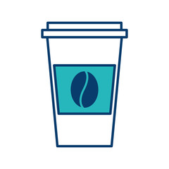 disposable coffee cup icon with coffee bean takeaway vector illustration green and blue design