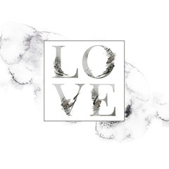LOVE artistic lettering quote in the frame. Modern alphabet Greeting Card. Watercolor Illustration....