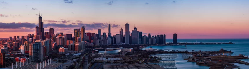 Schilderijen op glas Panorama van Chicago © Drone Dood