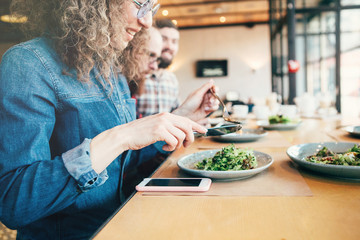 Friends having lunch together.Having a great time with friends.Dinner party.