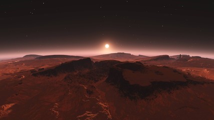 Mars, the sunset over the surface of Mars
3D rendering
