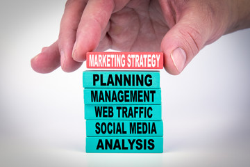 Marketing Strategy. Business Concept With Colorful Wooden Blocks.
