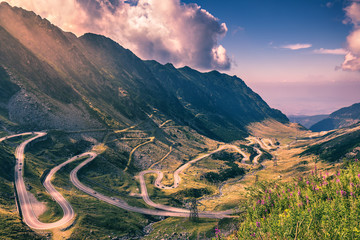 Transfagarasan pass in summer. Crossing Carpathian mountains in Romania, Transfagarasan is one of the most spectacular mountain roads in the world. - obrazy, fototapety, plakaty