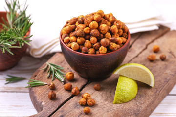 Indian cuisine. Roasted chickpeas with lime and rosemary