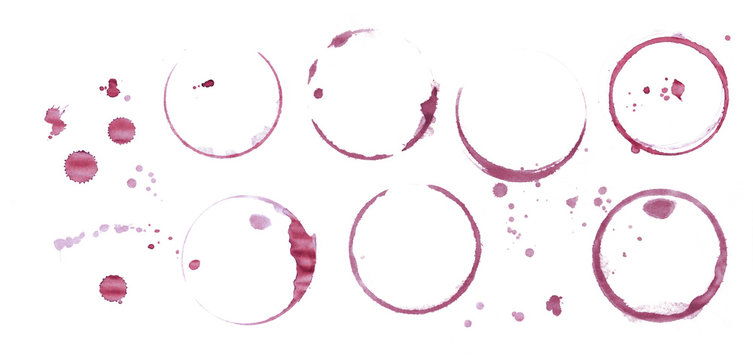 Naklejki Red wine stain rings isolated on white background