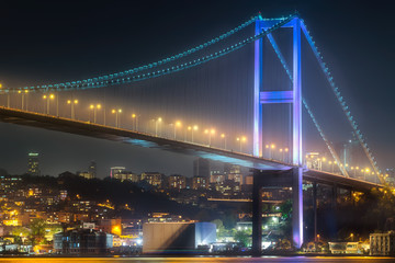 Fototapeta na wymiar View of Bosphorus bridge at night Istanbul