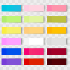 Set of office paper sheets or sticky stickers with shadow isolated on a transparent background.Vector.