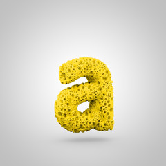 Yellow sponge letter A lowercase isolated on white background.