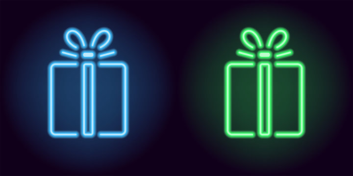 Blue and green neon gift box