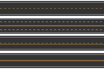 Horizontal seamless roads. Set of asphalt road with markings. Straight highway