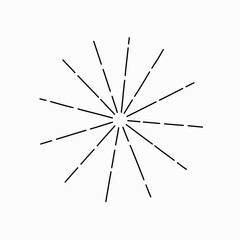 Vintage vector sunburst. Abstract sun rays. Black hand drawn illustration on white background