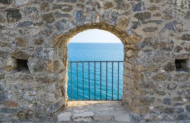 Picturesque views of the Adriatic sea from a height of serf window.