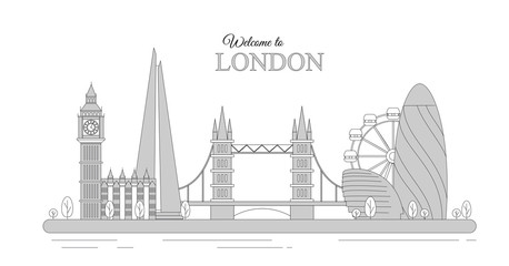 Vector illustration of London cityscape as an infographic tourist sights of Great Britain, welcome to United kingdom. Travel concept.