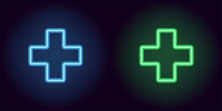 Blue and green neon medical cross