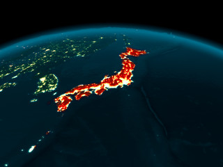 Orbit view of Japan at night