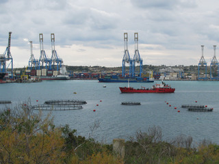 Work of machinery in a cargo port in Malta.