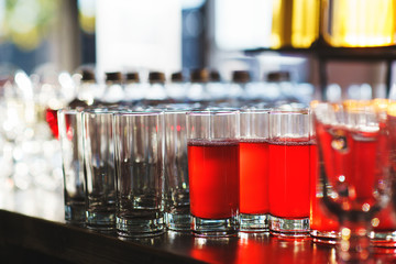 Drinks for the guests of the event on the bar. 