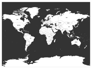 Naklejka premium Political map of world. White lands and dark grey seas. Vector illustration.