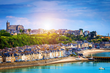 Panoramic view of Cancale, located on the coast of the Atlantic Ocean on the Baie du Mont Saint Michel, in the Brittany region of Western France © daliu