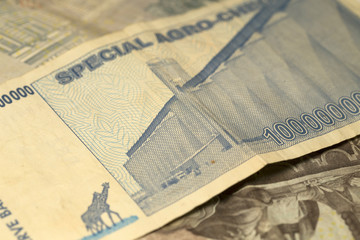 Fototapeta premium Unique Zimbabwe hyperinflation Banknote one hundred billion Dollars in the Detail, 2008