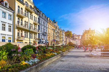 Fototapeta premium Architecture of Karlovy Vary (Karlsbad), Czech Republic. It is the most visited spa town in the Czech Republic