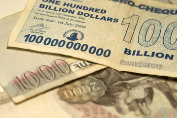 Unique Zimbabwe hyperinflation Banknote one hundred billion Dollars in the Detail, 2008