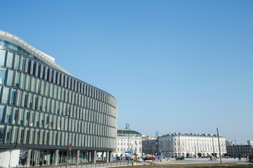 Streets of the city. Buildings and business centers. Capital. Buildings in Warsaw. Poland Europe. Eastern Europe. Central Europe. Center. Church. © ibilyk13