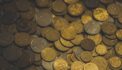 Ukrainian coins background texture from above