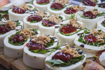 appetizer of mozzarella and arugula
