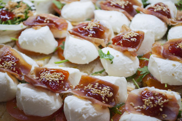 appetizer of mozzarella and ham