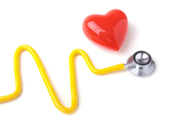 Red heart and a stethoscope on white background