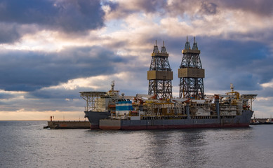 Two Oil and Gas Drilling Ships berthed in the Harbour