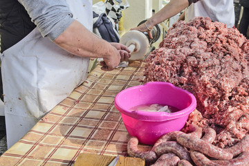Making sausages outdoors