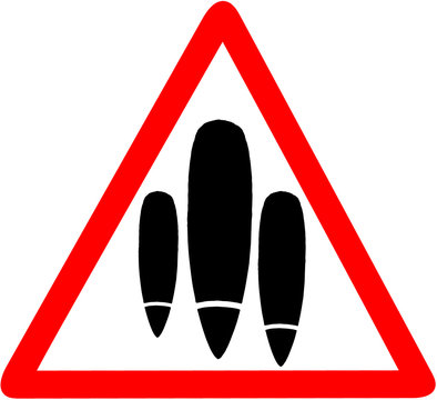 air strike warning triangular red road sign illustration
