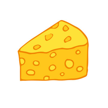 Cheese cartoon icon. Food doodle badge. Funny vector print.