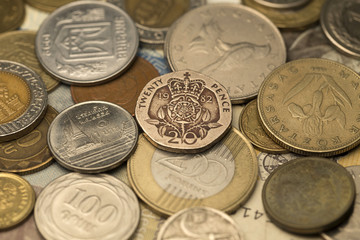 Different kinds Coins from the all World in the Detail