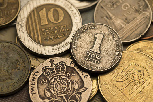 Different kinds Coins from the all World in the Detail