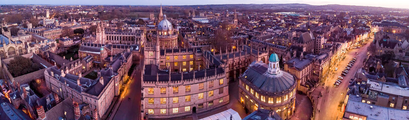 Aerial evening view of central Oxford, UK