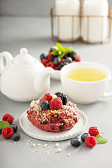 Berry shortcake donuts with tea